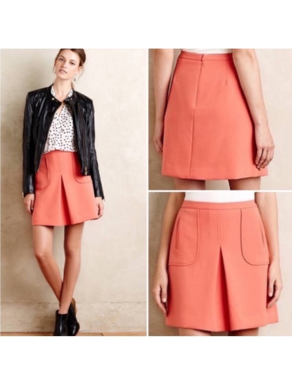 MAEVE ANTHROPOLOGIE • Women’s Cheri Pleated, Back Zip Mini Skirt Coral Size 2